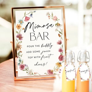 Wildflower Mimosa Bar Sign, Bridal Shower Mimosa Bar Sign, Floral Mimosa Bar Sign, Mimosa Juice Tag, Colorful Flowers, Editable Template, W1