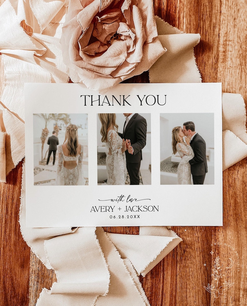 PRINTED + SHIPPED | Photo Wedding Thank You Card With Envelopes ...