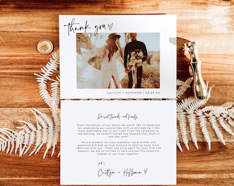Photo Thank You Card Editable Template, Minimalist Wedding Thank You Card, Minimal Wedding Thank You, Boho Modern Thank You Card, M1