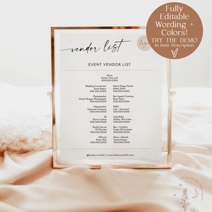 Wedding Vendor List Template Wedding Day Details Event Vendor List Wedding Day Contact List Minimalist Wedding Template M9 image 4