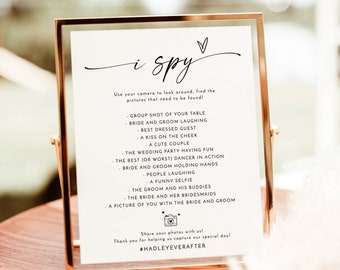 I Spy Wedding Game Template | Wedding Photo Hunt Game | Reception Photo Hunt | Minimalist Wedding Sign | Wedding Hashtag | M9