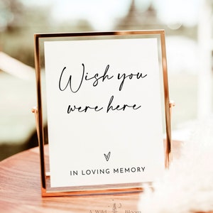 Letrero con "En memoria de un ser querido", letrero minimalista moderno para bodas, letrero con "Ojalá estuvieras aquí", "Por siempre en nuestros corazones", letrero conmemorativo, plantilla editable, M5