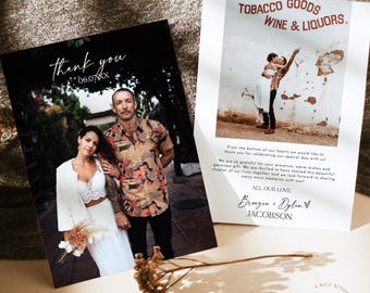 PRINTED + SHIPPED | Modern Wedding Thank You Card with Photo | Personalized Boho D1