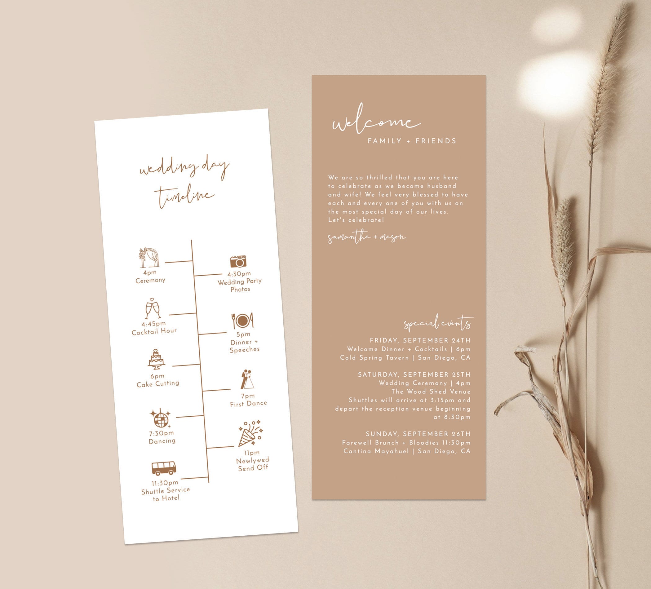 Modern Beige Wedding Timeline Template, Minimalist Events Timeline, Wedding Itinerary, Welcome Bag, Editable Timeline Schedule, BM1