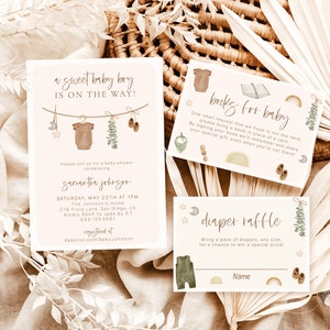 Boy Baby Shower Invitation Template, Boho Baby Shower Invitation, Baby Shower Bundle, Baby Clothes Shower, Editable Template, C5