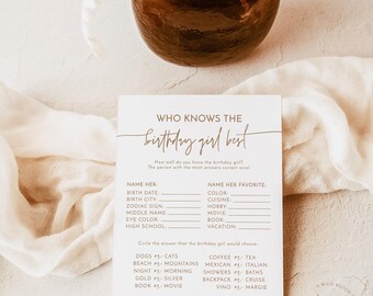 PRINTED + SHIPPED | Who Knows Birthday Girl Best Game | Boho Minimalist Birthday Party BM1