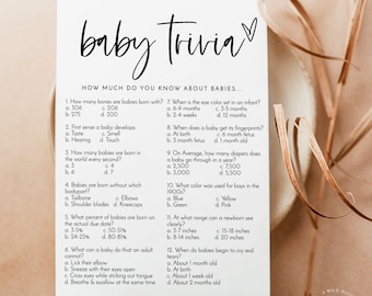 Baby Trivia Shower Game, Minimalist, Modern, Gender Neutral, Instant Download, Editable Template, M2