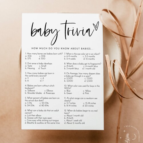 Baby Trivia Shower Game Baby Shower Party Modern Gender Etsy