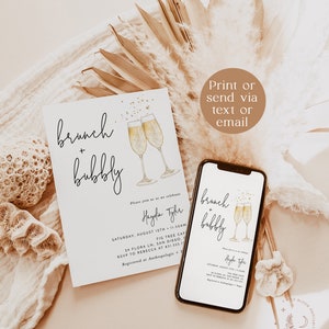 Brunch & Bubbly Bridal Shower Invitation Wedding Shower Invite Champagne Shower Minimalist Bridal Shower Invite Editable Template B2 image 3