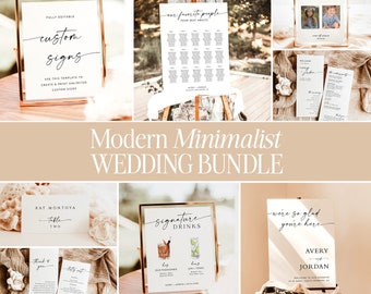 Minimalist Wedding Bundle Template, Wedding Sign Templates, Modern Minimalist Wedding Signs, Simple Wedding, Editable Template, M9