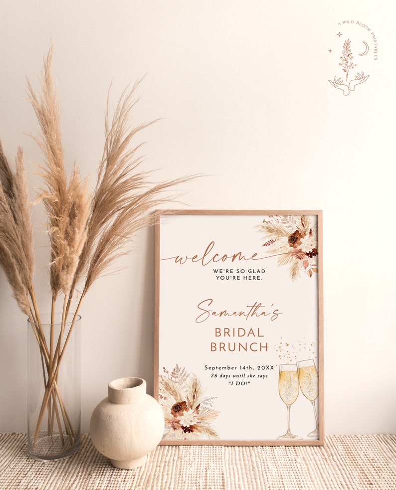 Boho Bridal Brunch Shower Welcome Sign Bridal Shower Welcome Poster Brunch and Bubbly Welcome Sign Boho Shower Welcome Sign A4 image 2