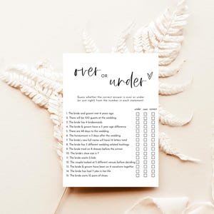 Printed + Shipped Over or Under Bridal Shower Game, Minimalist Bridal ...