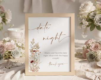PRINTED + SHIPPED | Date Night Sign | Wedding Reception & Bridal Shower Table Sign | Neutral Floral Decor