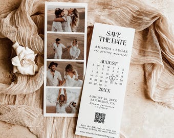 Photo Strip Save the Date, Card, Booth, Minimalist the Template, Instant Download, Editable Template, M9