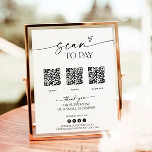 Minimalist Scan to Pay Sign, QR Code Sign, Modern Small Business Sign, CashApp Payment Sign, PayPal Payment Sign, Editable Template D1