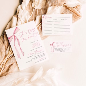 Bow Bridal Shower Invite Pink Bow Bridal Shower Bridal Shower Bundle Recipe Card Pink Ribbon, Minimalist Bridal Shower Invite B4 zdjęcie 6