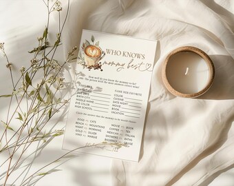 PRINTED + SHIPPED | Who Knows Mommy Best Baby Shower Game Coffee Latte Theme Gender Neutral Baby Is Brewing Shower Cards