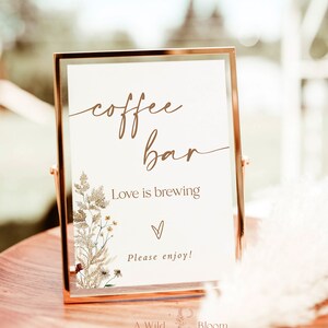 Coffee Bar Sign Template, Modern Floral, Wedding Coffee Bar Sign, Bridal Shower Coffee Bar, Baby Shower Coffee Bar, Love is Brewing, F4