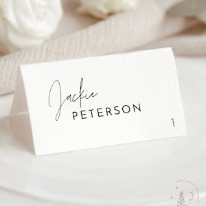 Cartões de lugar de casamento minimalistas, cartões de lugar de casamento modernos, cartões de acompanhante, cartões de lugar rústicos, cartões de nome de mesa, modelo editável, M7