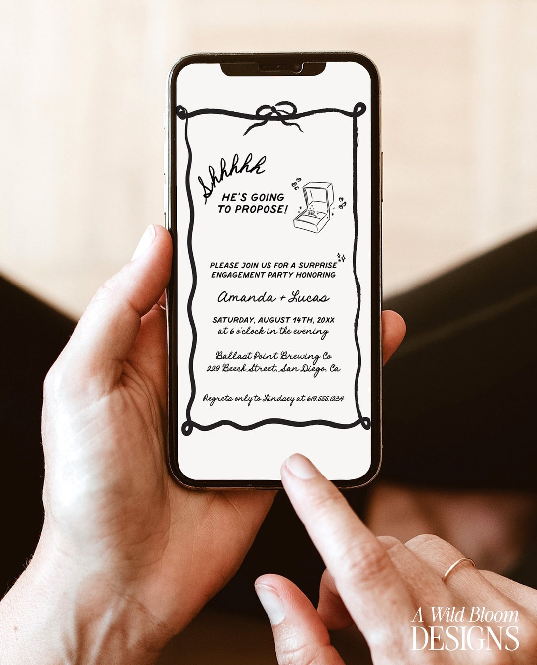 Engement Text Engagement Party Text Invite Template, Modern Surprise, Hand Drawn ...