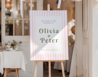 Wedding Welcome Sign | Pink Striped Retro Cabana Poster | Printed & Shipped