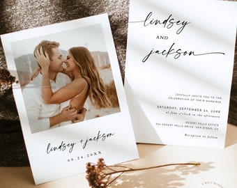 Modern Wedding Invitation Template, Editable Minimalist Invite, Instant Download, Photo, M9