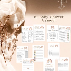 Rainbow Baby Shower Games Gender Neutral Shower Bundle Muted Tones Boho Baby Shower Bohemian Baby Shower Editable Template RB1 Bild 2