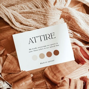 Carte pour tenue d'invité de mariage, modèle de carte pour tenue de mariage, palette de couleurs de mariage, insertion de demande de code vestimentaire d'invité, mariage moderne D1