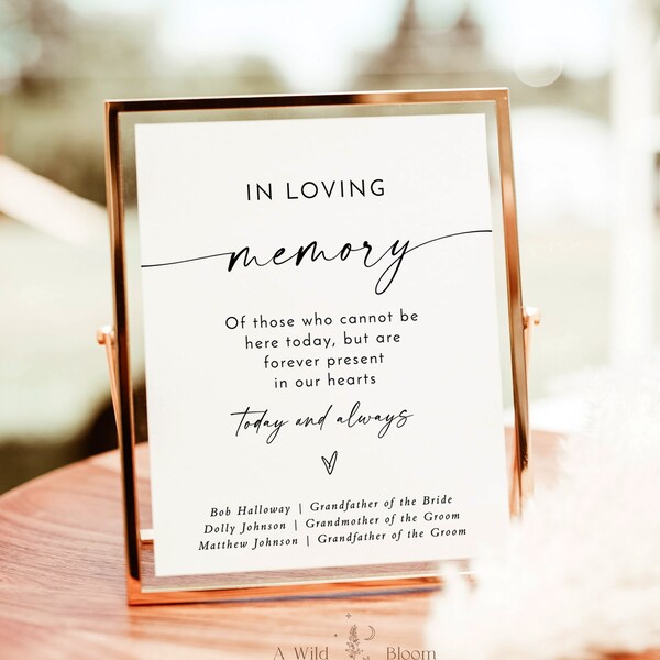 In Loving Memory Wedding Sign, Forever In Our Hearts Sign, Wedding Memorial, Memory Table Sign, Modern Minimalist, Editable Template M9