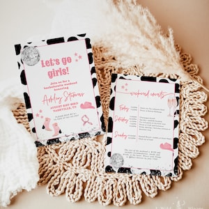 Disco Cowgirl Bachelorette Party Invite, Disco Bachelorette Party, Bachelorette Itinerary, Let&#39;s Go Girls, Nashville Bachelorette, D2