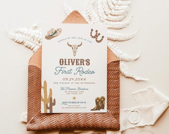 PRINTED + SHIPPED | First Rodeo Birthday Invitation | Cowboy Boy Wild West