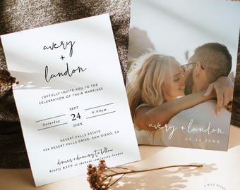 PRINTED + SHIPPED | Minimalist Wedding Invitation with Envelopes | Modern Photo Wedding Invite 5x7 M4