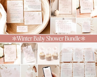 A Little Snowflake Baby Shower Invitation, Girl Bundle, Winter Wonderland Invite, Instant Download, Editable Template, W5