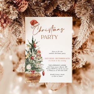 Christmas Party Invitation Template, Holiday Party Invite, Christmas Tree Invitation, Boho Christmas Invite, Editable Template, W5