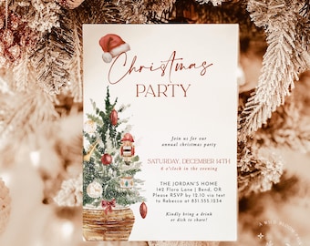 Christmas Party Invitation Template | Holiday Party Invite | Christmas Tree Invitation | Boho Christmas Invite | Editable Template | W5