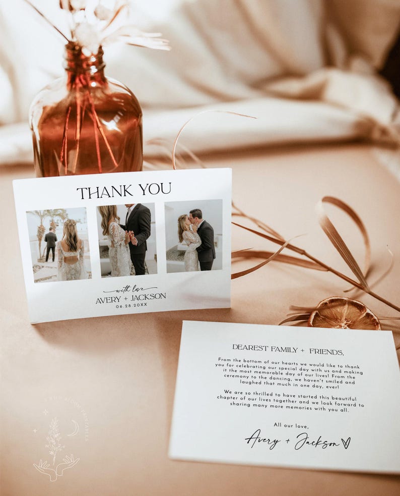 PRINTED + SHIPPED | Photo Wedding Thank You Card With Envelopes ...