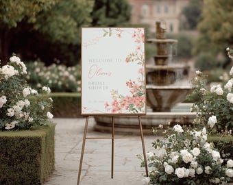Floral Bridal Shower Welcome Sign | Pink Coral Watercolor Poster | Printed & Shipped