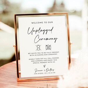Minimalist Unplugged Ceremony Wedding Sign, Modern Unplugged Ceremony Sign, Elegant Wedding Sign, Editable Template, M5