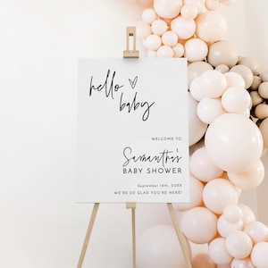 Modello di cartello di benvenuto per baby shower, cartello di benvenuto per baby shower neutro rispetto al genere, cartello di benvenuto per baby shower minimalista, modello modificabile, M8