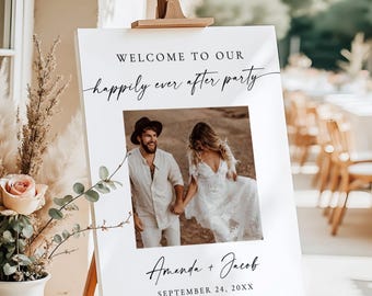 Minimalist Wedding Welcome Sign Template, Happily Ever After Party, Poster, Modern Elopement, Instant Download, Editable Template, M9