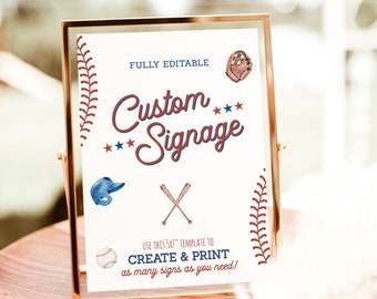 Baseball Baby Shower Custom Sign, Birthday Party, Little Slugger, Instant Download, Editable Template, R2