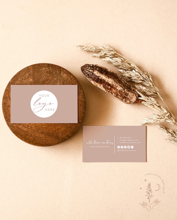 Boho Small Business Card, Boutique Template, Mauve Modern, Minimalist Design, Dusty Blush, Instant Download, Editable Template