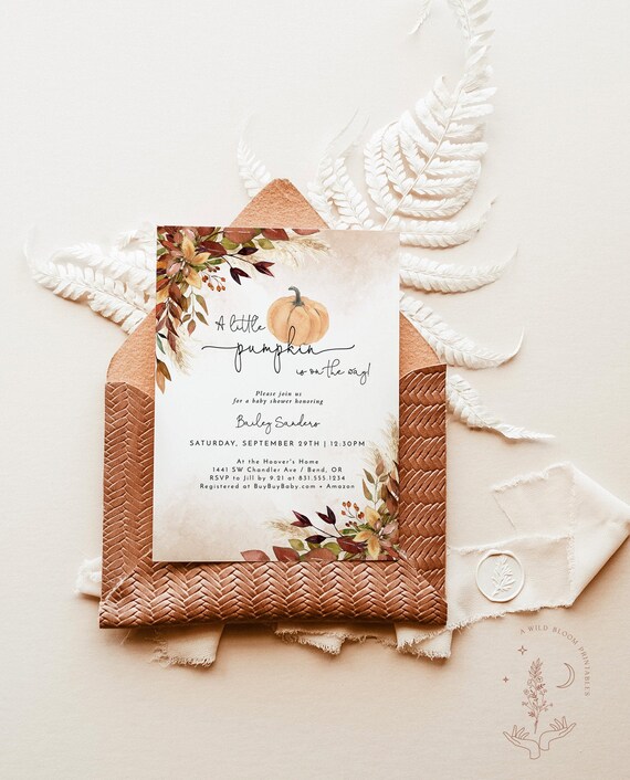 Fall Baby Shower Invitation, A Little Pumpkin is on the Way, Gender Neutral Baby Shower Invite, Burnt Orange, Editable Template, F2