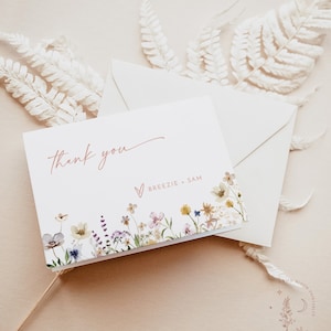 Cartes de remerciement de fleurs sauvages, cartes de remerciement florales pour la douche nuptiale de jardin, carte de remerciement pour la douche nuptiale, douche nuptiale bohème, W1