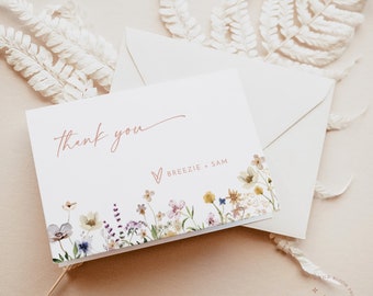 Wildflower Thank You Cards, Garden Floral Bridal Shower Thank You Cards, Bridal Shower Thank You Card, Boho Bridal Shower, W1