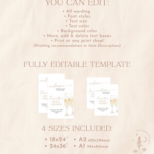 Bridal Shower Welcome Sign Template, Boho Brunch Poster, Brunch and Bubbly, Instant Download, Editable Template, B2 image 6