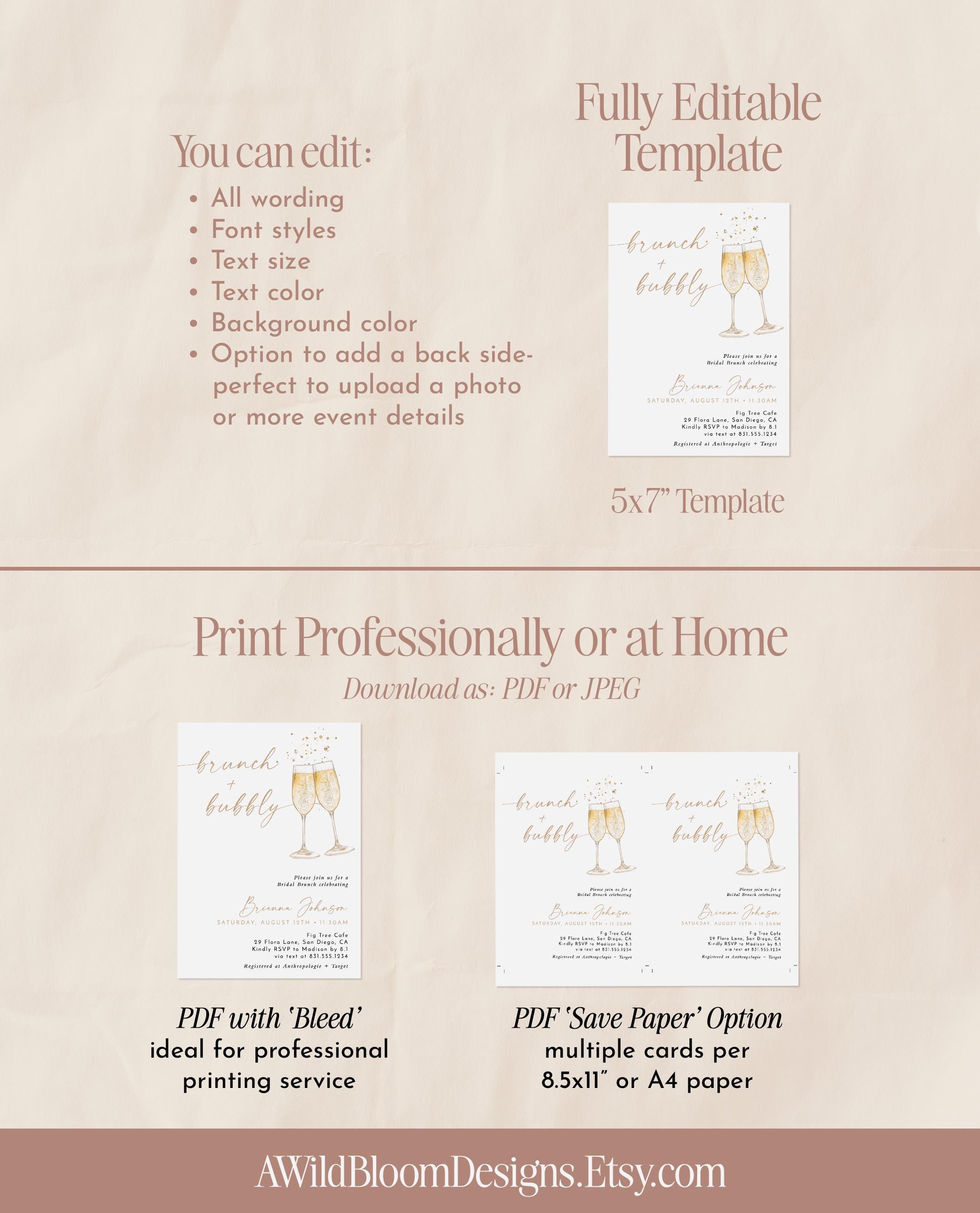 Brunch & Bubbly Bridal Shower Invitation, Wedding Invite, Champagne ...
