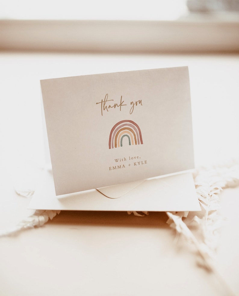 Rainbow Thank You Cards Template Editable Thank You Card Etsy