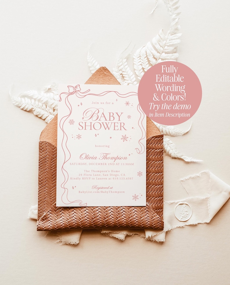 Winter Baby Shower Bundle, Modern Pink Girl Baby Shower, Baby It's Cold