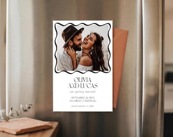 PRINTED + SHIPPED | Save the Date Magnet with Envelopes | Custom Photo Wedding Save the Dates | Modern Minimalist Magnet
